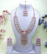Pink yellow gold premium designer american diamond and stone work necklace set