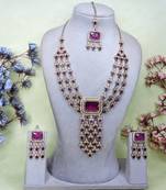 Purple yellow gold premium designer american diamond and stone work necklace set