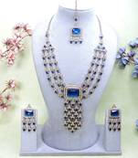 Blue yellow gold premium designer american diamond and stone work necklace set