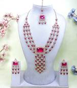 Pink yellow gold premium designer american diamond and stone work necklace set