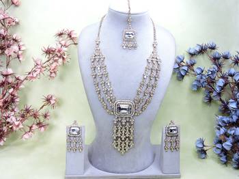White yellow gold premium designer american diamond and stone work necklace set 1