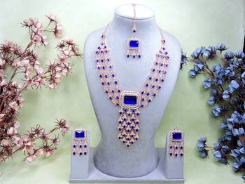 Blue rose gold premium designer american diamond and stone work necklace set 1