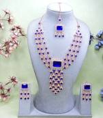 Blue rose gold premium designer american diamond and stone work necklace set