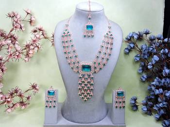 Green rose gold premium designer american diamond and stone work necklace set 1