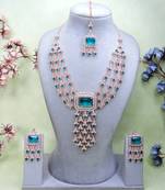 Green rose gold premium designer american diamond and stone work necklace set