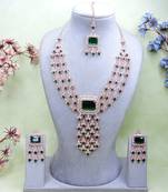 Green rose gold premium designer american diamond and stone work necklace set