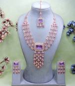Purple rose gold premium designer american diamond and stone work necklace set