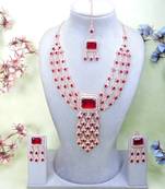 Maroon rose gold premium designer american diamond and stone work necklace set