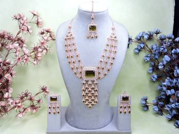 Green rose gold premium designer american diamond and stone work necklace set 1