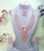 Pink rose gold premium designer american diamond and stone work necklace set