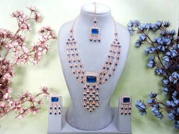 Blue rose gold premium designer american diamond and stone work necklace set 1