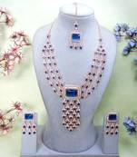 Blue rose gold premium designer american diamond and stone work necklace set