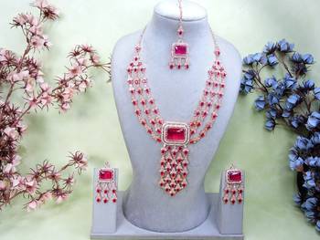Pink rose gold premium designer american diamond and stone work necklace set 1