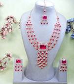 Pink rose gold premium designer american diamond and stone work necklace set