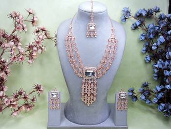 White rose gold premium designer american diamond and stone work necklace set 2