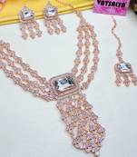 White rose gold premium designer american diamond and stone work necklace set