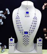 Blue rhodium premium designer american diamond and stone work necklace set