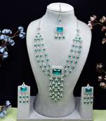 Green rhodium premium designer american diamond and stone work necklace set