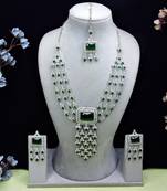 Green rhodium premium designer american diamond and stone work necklace set