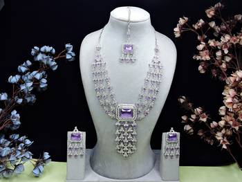 Purple rhodium premium designer american diamond and stone work necklace set 1