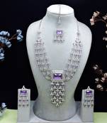 Purple rhodium premium designer american diamond and stone work necklace set