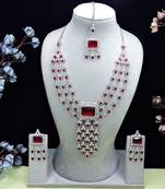 Maroon rhodium premium designer american diamond and stone work necklace set