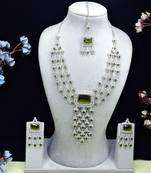 Green rhodium premium designer american diamond and stone work necklace set