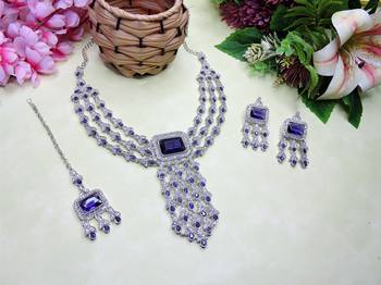 Blue rhodium premium designer american diamond and stone work necklace set 2