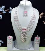 Pink rhodium premium designer american diamond and stone work necklace set