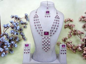 Purple rhodium premium designer american diamond and stone work necklace set 1