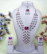 Purple rhodium premium designer american diamond and stone work necklace set