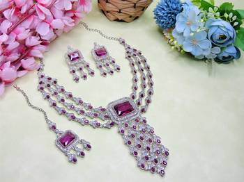 Purple rhodium premium designer american diamond and stone work necklace set 2