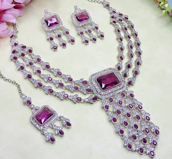 Purple rhodium premium designer american diamond and stone work necklace set 3