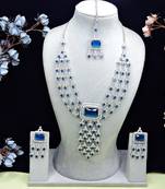 Blue rhodium premium designer american diamond and stone work necklace set