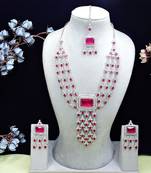Pink rhodium premium designer american diamond and stone work necklace set