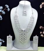 White rhodium premium designer american diamond and stone work necklace set