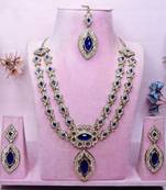 Blue yellow gold premium designer american diamond and stone work necklace set
