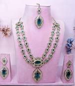 Green yellow gold premium designer american diamond and stone work necklace set