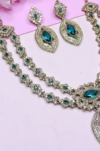 Green yellow gold premium designer american diamond and stone work necklace set