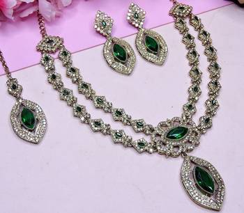 Green yellow gold premium designer american diamond and stone work necklace set 3