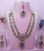 Purple yellow gold premium designer american diamond and stone work necklace set