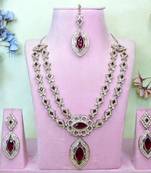 Maroon yellow gold premium designer american diamond and stone work necklace set