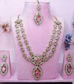 Pink yellow gold premium designer american diamond and stone work necklace set
