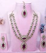 Purple yellow gold premium designer american diamond and stone work necklace set