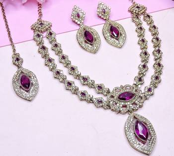 Purple yellow gold premium designer american diamond and stone work necklace set 3