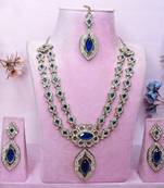 Blue yellow gold premium designer american diamond and stone work necklace set