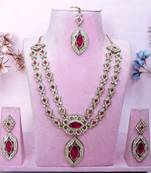 Pink yellow gold premium designer american diamond and stone work necklace set