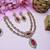 Pink yellow gold premium designer american diamond and stone work necklace set