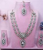 White yellow gold premium designer american diamond and stone work necklace set