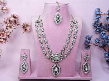 White yellow gold premium designer american diamond and stone work necklace set 2